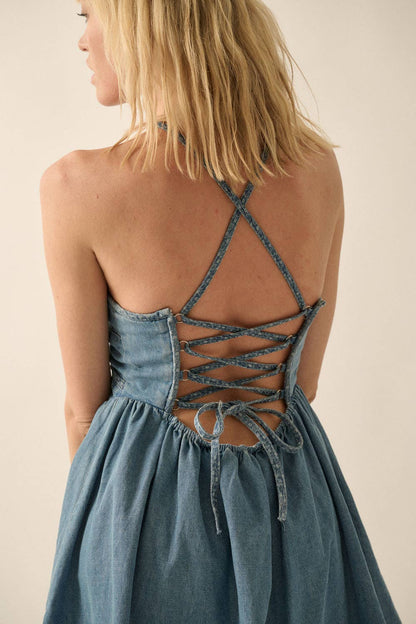 Zip-It-Lacie Denim Halter Dress