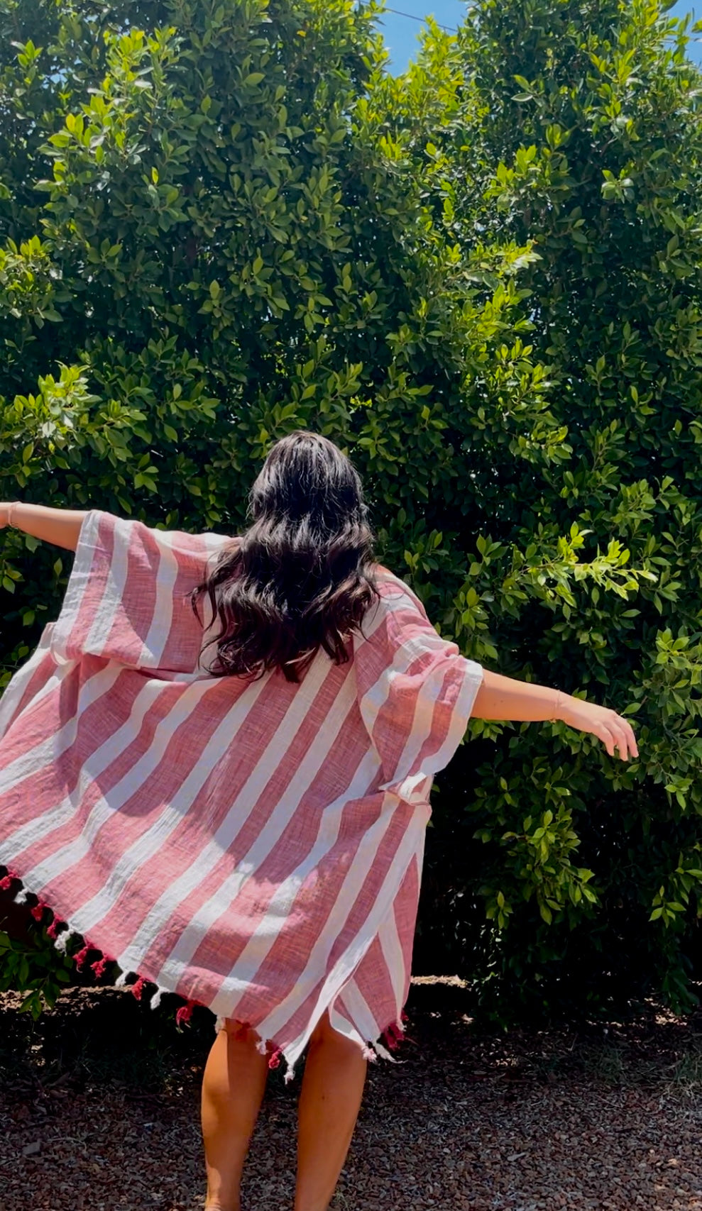 Norfolk Tassel Kimono | Red & White Striped