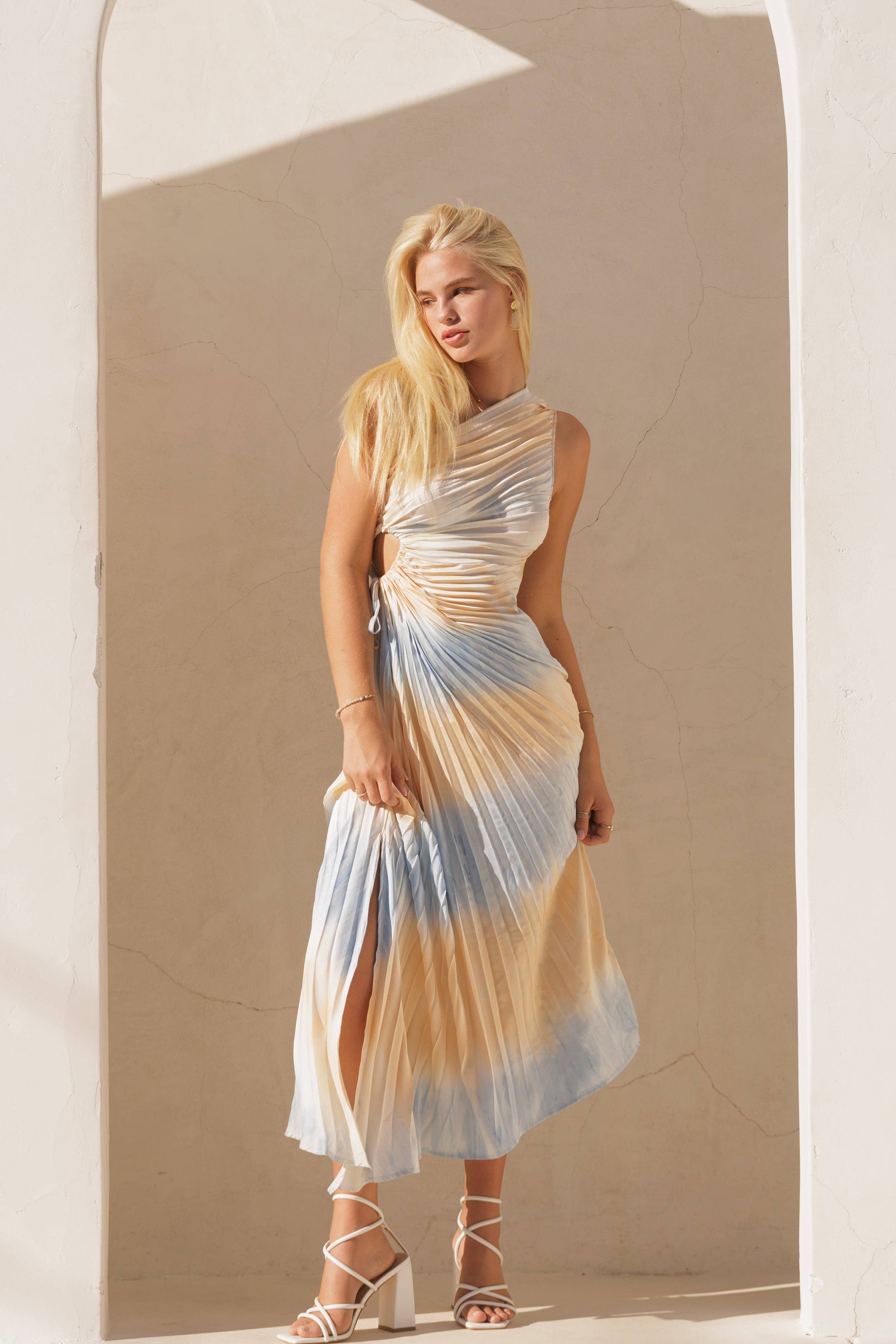 Waterfront Pleat Asymmetrical Midi Dress CACTI & CAMO Waterfront Pleat Asymmetrical Midi Dress CACTI & CAMO