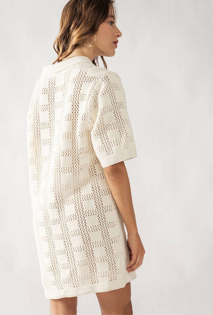 Checkered Crochet Sweater Mini Dress - CACTI & CAMO