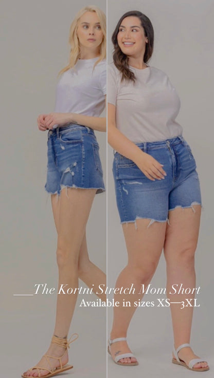 Kortni Stretch Mom Shorts - CACTI & CAMO