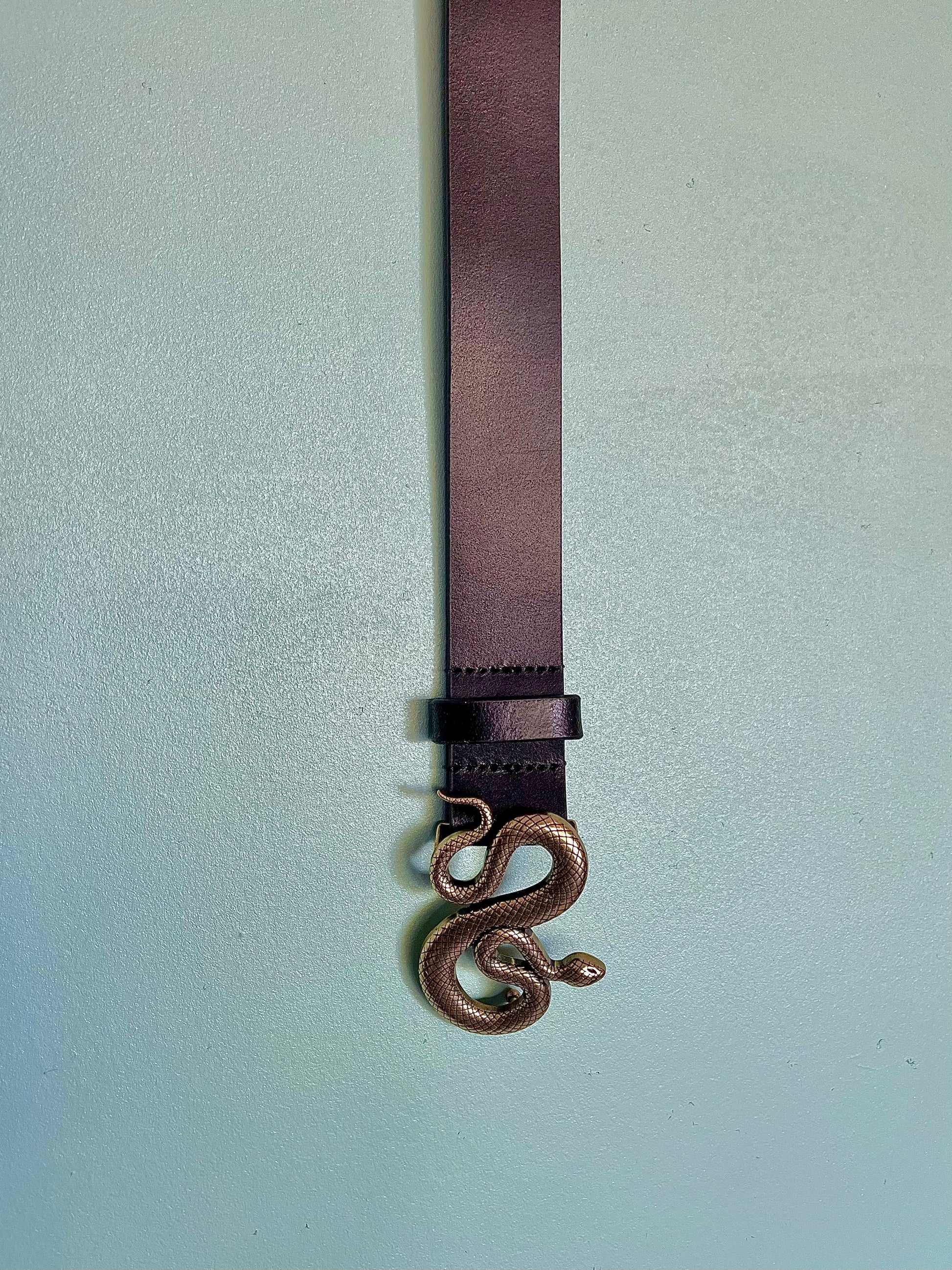 Leather belt with snake buckle sales