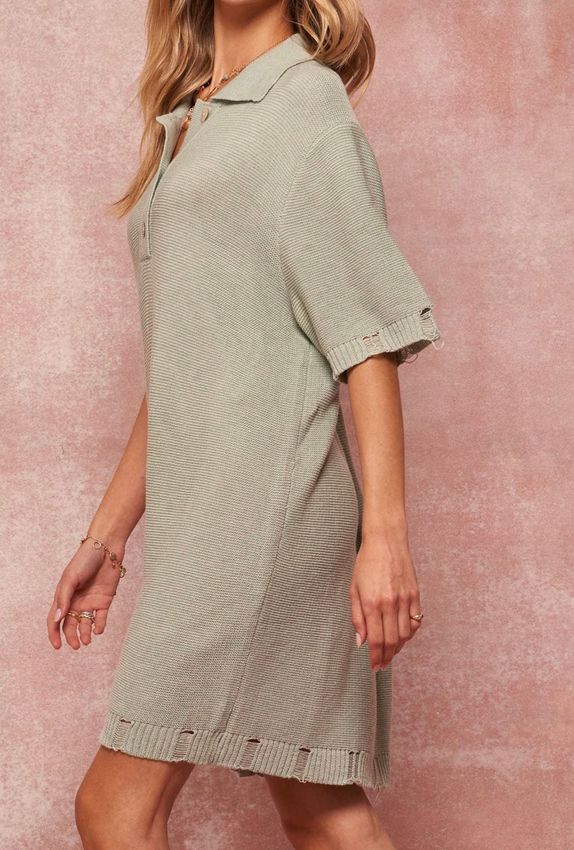Evie Short-Sleeve Sweater Dress CACTI & CAMO Evie Short-Sleeve Sweater Dress CACTI & CAMO